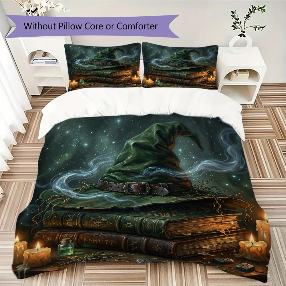Wizard Witch Book Pattern Bedding uilt Set uilt Cover Pillowcase Home Decoration Birthday Gift (1 * duvet cover + 2 * pillowcase without core)