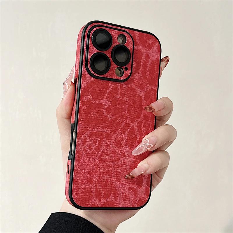 Luxury Colorful Leopard Pattern Leather Phone Case For iPhone 16 15 14 Plus 13 12 11 Pro Max Matte Shockproof Soft Bumper Cover