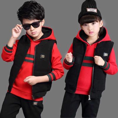 Tops Pants Waistcoat Children's Autumn Suit Sweater And Velvet Three-piece Suit