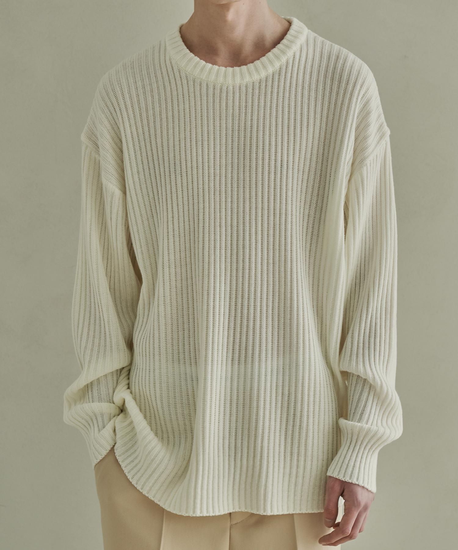 Triple Sense Polka Rib Over Round Knit_Ivory M