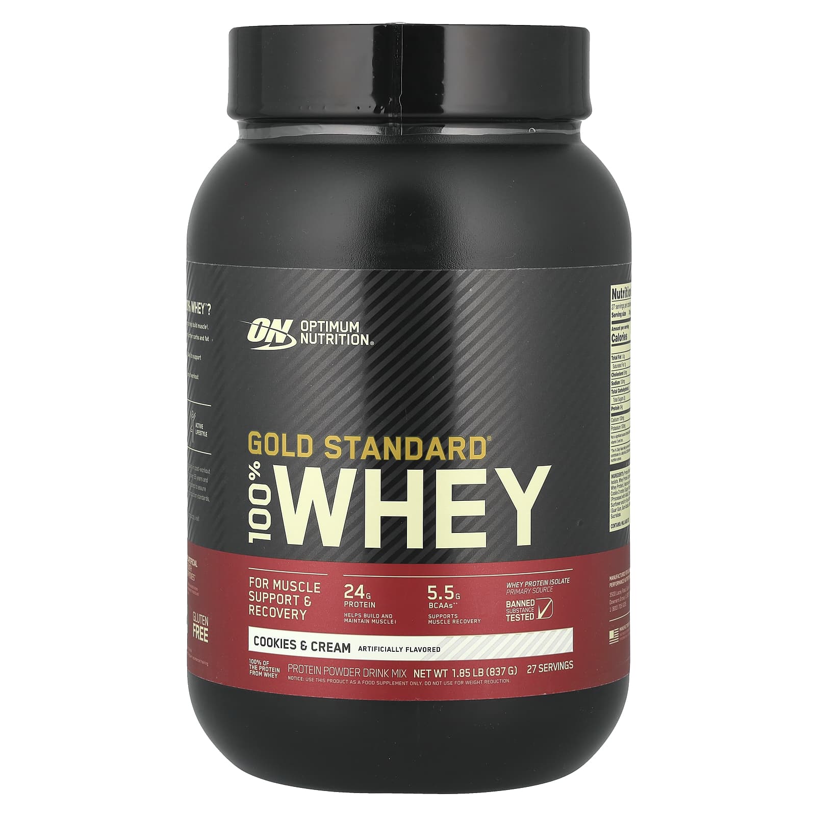 

Optimum Nutrition, Gold Standard 100% Whey, Cookies & Cream, 1.84 lbs (837 g)