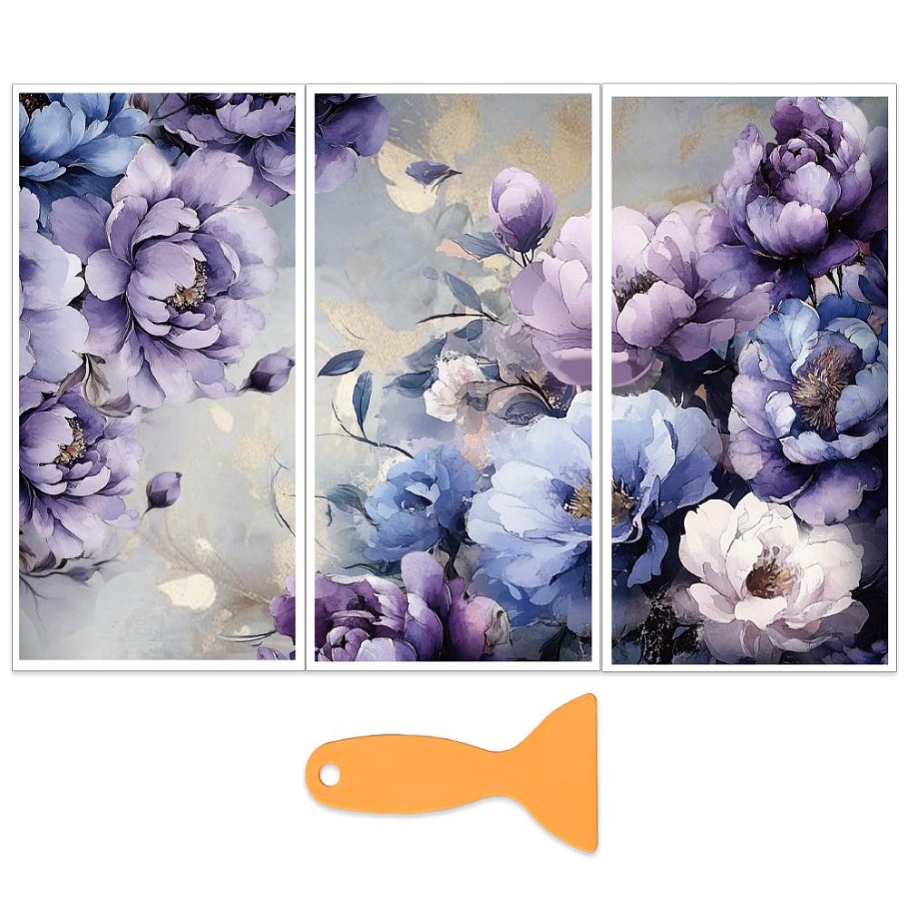 3 Sheets 3 Styles PVC Waterproof Decorative Stickers Self Adhesive Floral Decals for Furniture Decoration Flower 300x150mm 1 sheet/style