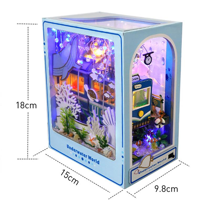 

DIY Book Nook Kit Wooden Doll House With LED Light Bookshelf Insert 3D Puzzle Assembly Model Building Bookend Toys For Gifts