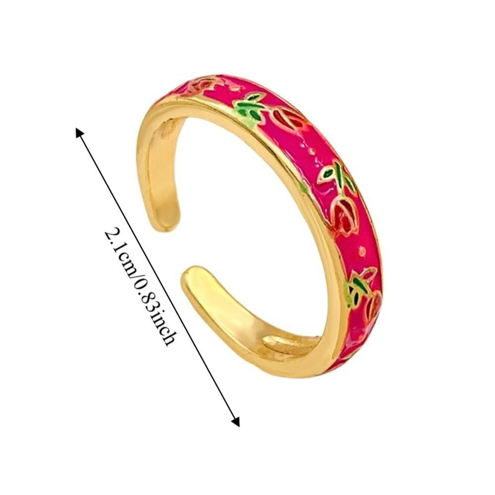 Unique Vintage Geometric Ring Flower Adjustable Tulip Ring Bohemian Enamel Open Ring Parties