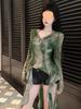 French Style Ruffle Print Sheer Slim-fit Summer T-shirt for Women