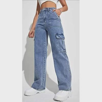 European & American Women's Multi-Pocket Workwear Straight Denim Trousers