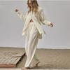 Women's Retro Two-Piece: Loose Shirt & High Waist Wide Leg Pants Suit
