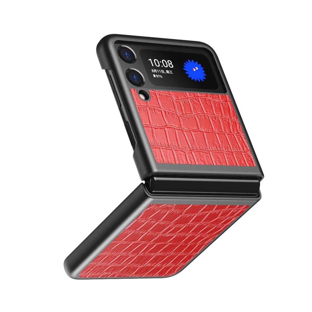 Applicable To Samsung ZFLIP7/6 Folding Screen Cross Pattern Feel Protective Case Zflip4 Lychee Pattern Mobile Phone Anti-drop Case