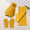 3Pcs/Set Women Winter Hat Scarf Gloves Set Plush Ball Decor Rhombus Texture Knitting Hat Long Scarf Touch Screen Gloves Set