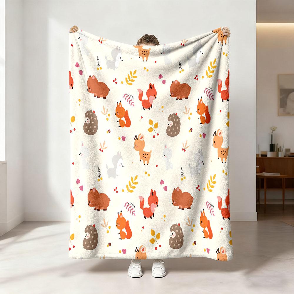 1pc cartoon forest animal print flannel blanket leisure sofas and napping during breaks