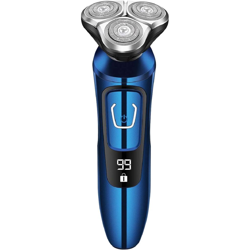 Elektrischer Rasierer für Männer, Wiederaufladbarer Elektrorasierer, Wasserdichter Nass-Trocken-Rasierer, Kabelloser Rasierer (blau)