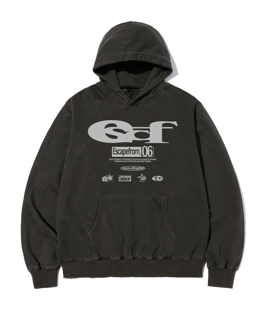 Escape From Silver Escf Logo Collage Print Pigment Hoodie Charcoal M