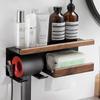 Wood Style Bathroom Shelf with Hairdryer and Tissue Holder