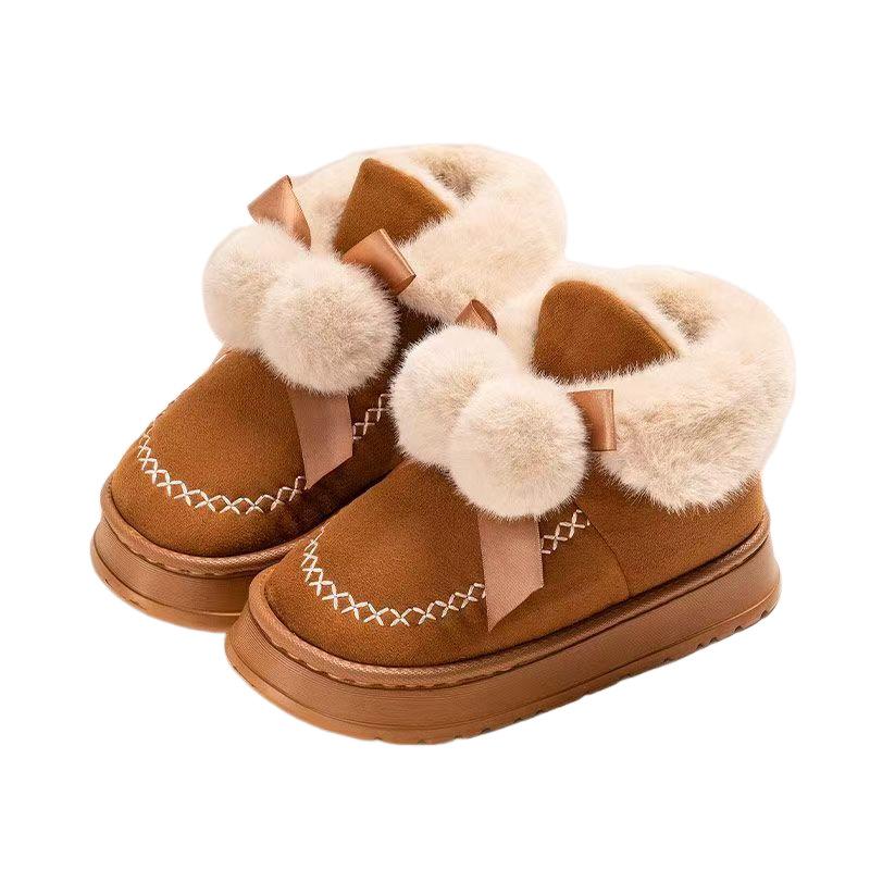 2025 new winter bow double ball fashionable and comfortable velvet thickened non-slip women's model