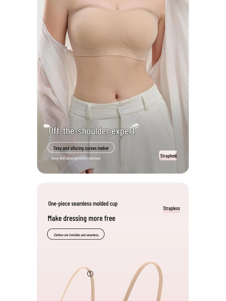 Invisible Strapless Anti-Slip Bra for Women - Seamless Gathered Bandeau for Small Chests