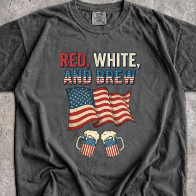 Red White Brew Shirt, Distressed American Flag Beer Mugs Tee