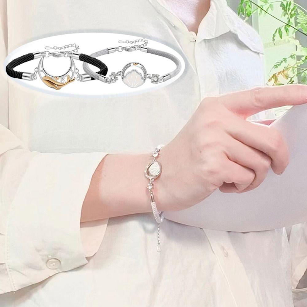 2PCS Whale Lovers Bracelet Crystal Rope Weave Bracelet Exquisite Couple Moon Bracelet  Friendship
