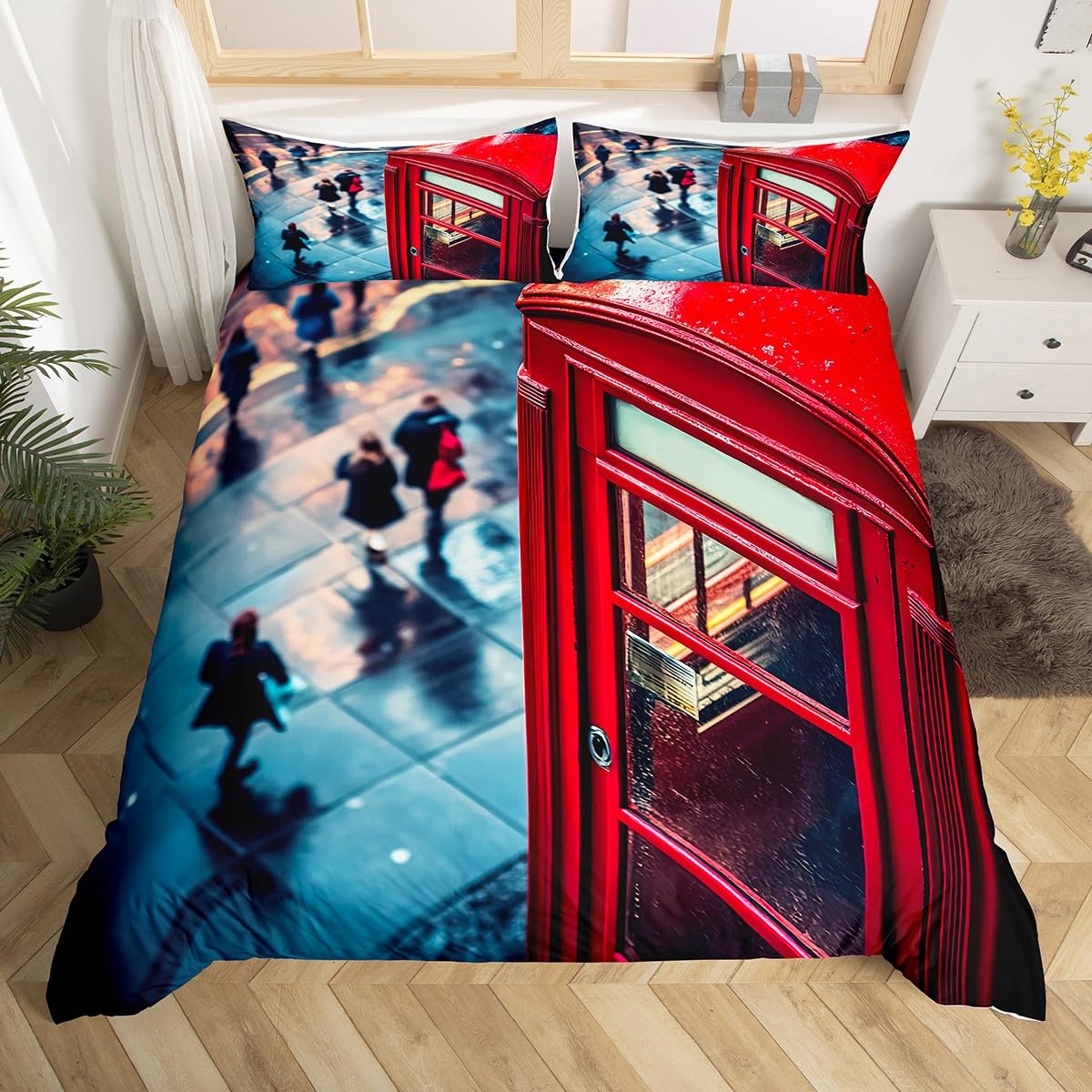 

Telephone Booth Duvet Cover Sets For Teens Adults Lightweight Down Quilt Covers Room Decor 2 Pillowcases 1 Duvet Cover No Quilt EU Single(135x200cm)