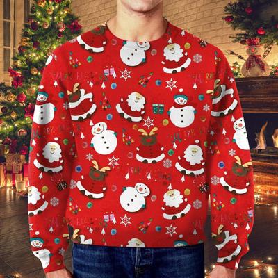 Mens Christmas Hoodie Cartoon Santa Claus Printed Round Neck Long Sleeve Sweatshirt Loose Crewneck Pullover Sports Tracksuits