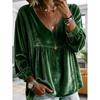 Womens V-Neck Velvet Loose Long Sleeve Top - Soft Casual Shirt In Solid Colors 2026