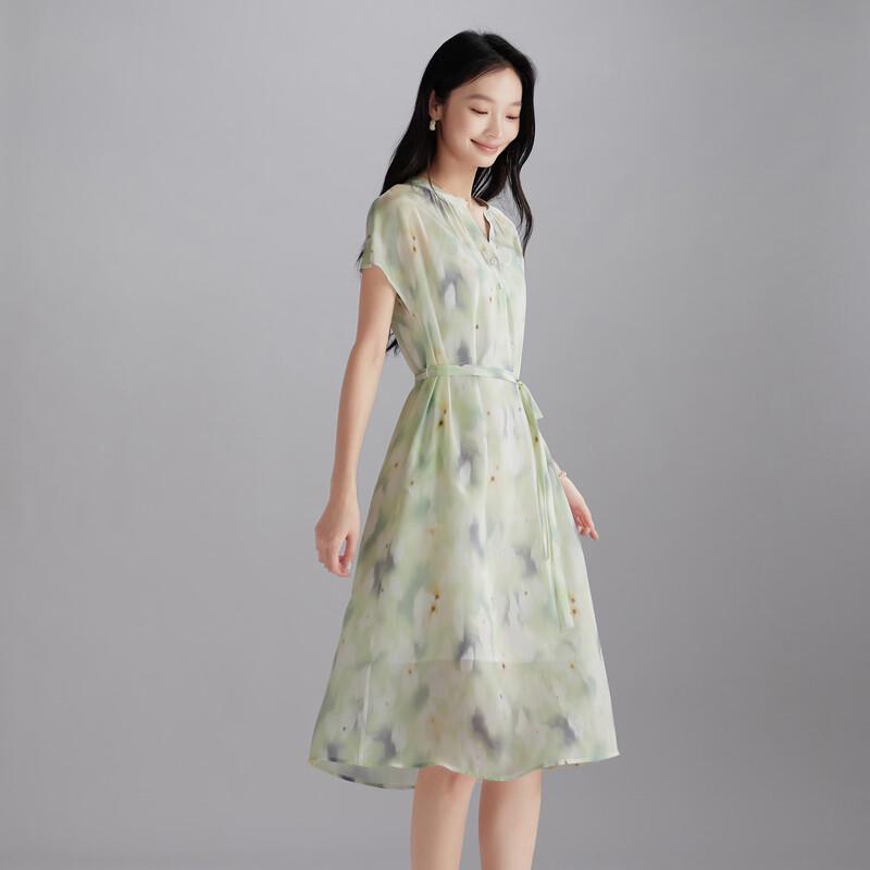 SOFSIL 100% Silk V-Neck New Chinese Style Long Dress M