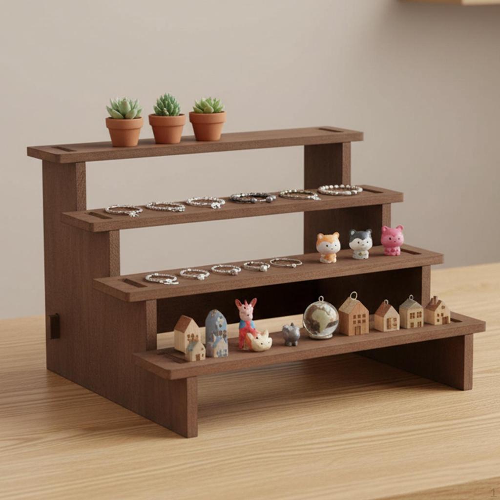 Wooden Display Stand, Jewelry Rack, Tabletop Collectibles Shelf Organizer for Toys