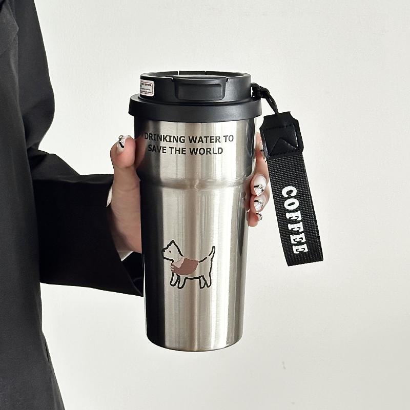 Cute Insulated Coffee Mug St Portable Dual Drink Mouth Women'S High Aesthetic Value Water Cup Heat Preservation Cup