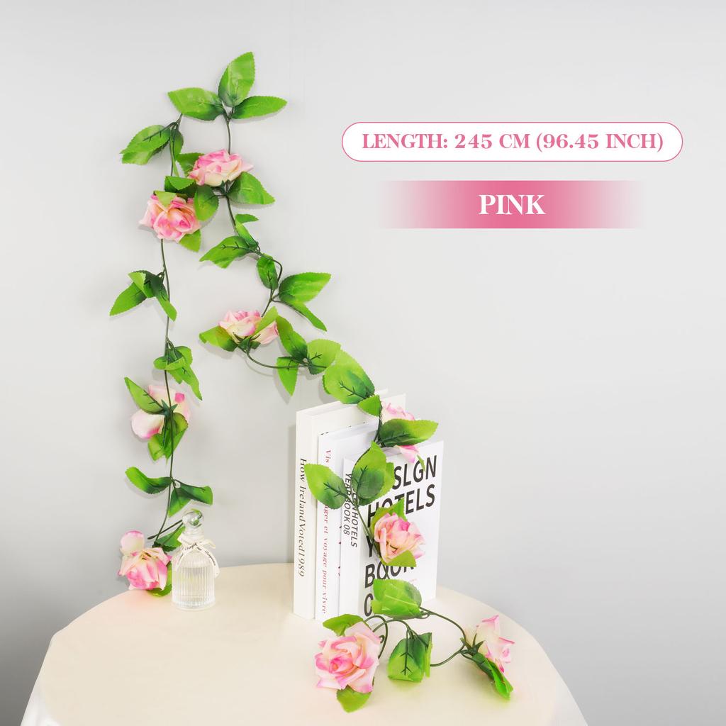 9 Flower Head Artificial Silk Rose Ivy Garland Fake Flower Vine with Green Leaves for Wedding Party Home Decor, DIY Wreath