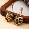 A Pair of Women's Earrings with 3D Heart-Shaped Leopard Print Pendants, Suitable for Everyday and Autumn/Winter Wear
