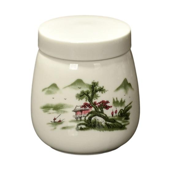 Yousheng Ceramic Tea Caddy with Lid Portable Storage Jar for Loose Leaf Tea Honey Spices Even Cooking Egg Cup Airtight Container for Kitchen