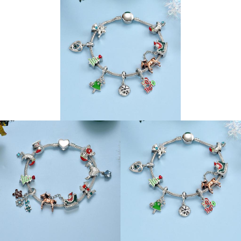 Christmas Snowman Deer Charm Bracelets Zinc Alloy Holiday Gift For Men Women