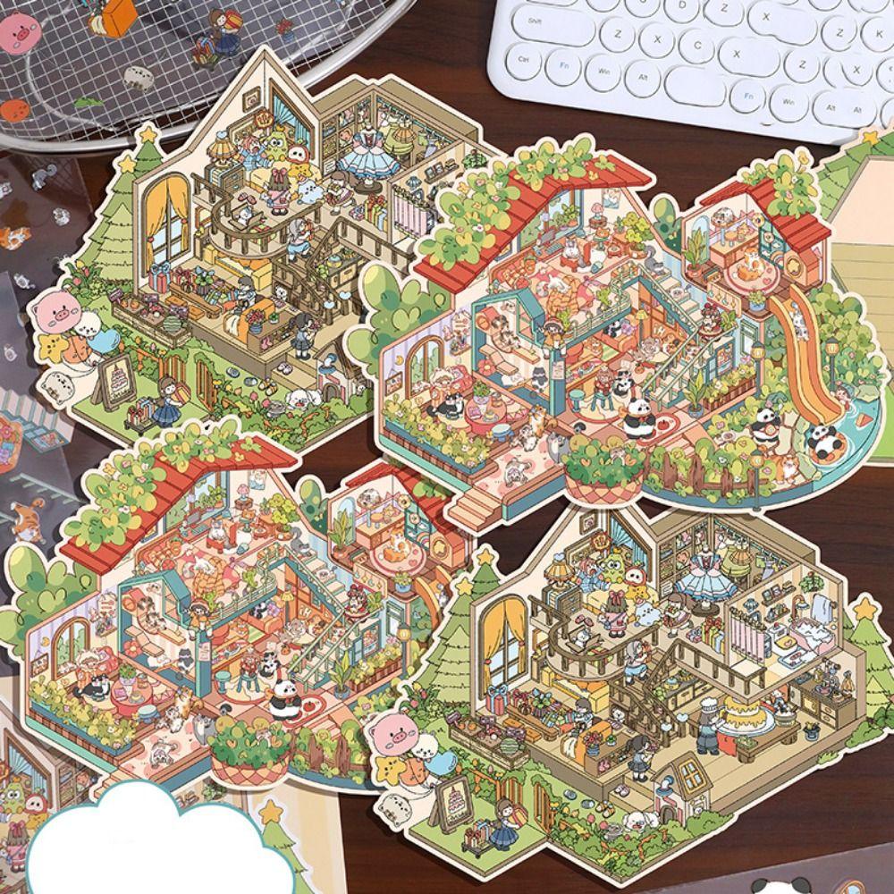 Forest Party 3D Landscape Sticker Paper Plus Size Cabin Scene Game Stickers  Children/Kids