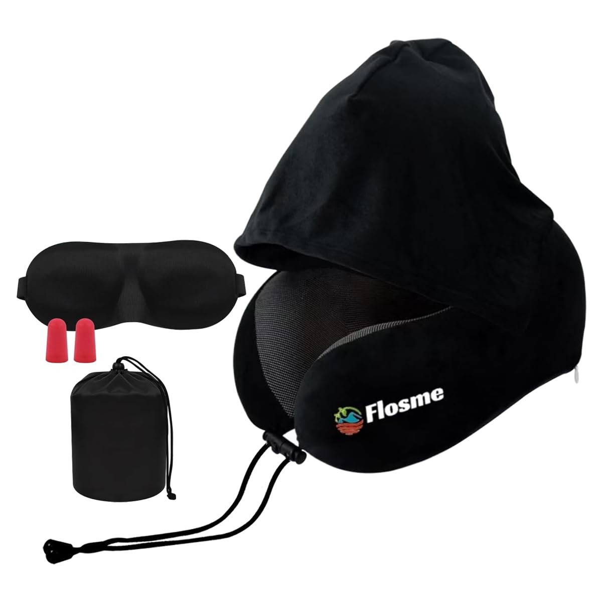 

Подушка для шеи Flosme с эффектом памяти для самолета Скрывает вашу боль в шее Включает подушку для глаз и хранения Идеально подходит для Синкансэна и удобна для а чёрный