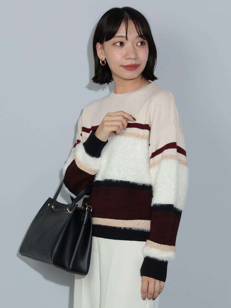 Knit 3D Border Knit IVORY FREE [Beams Heart] L/S Women's