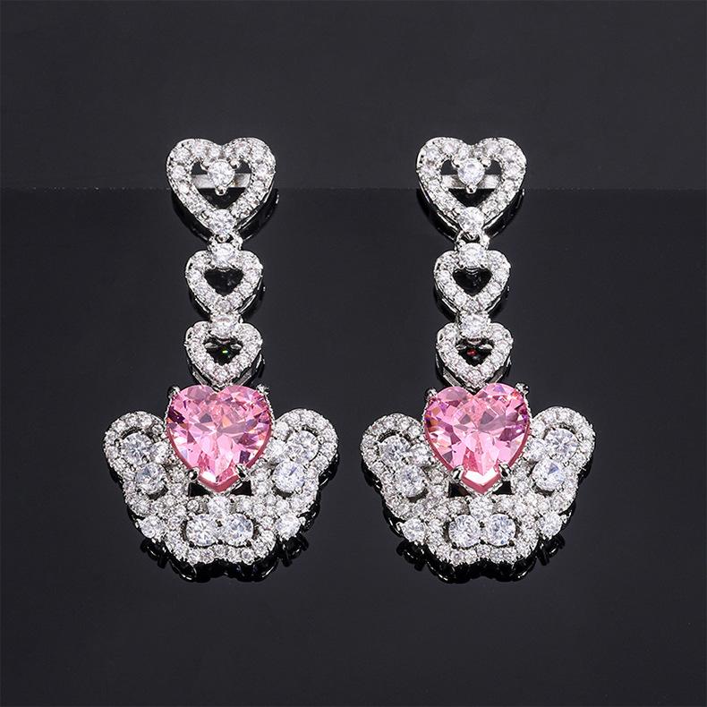 Jewelry Cross Border Zircon Necklace Earrings Vintage Red Pendant Light Luxury Love Women's