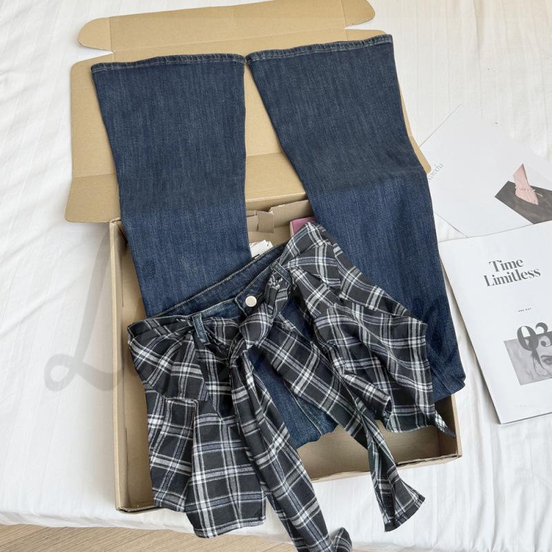 

Джинсы клеш с высокой талией, облегающие, в корейском стиле Extra Large