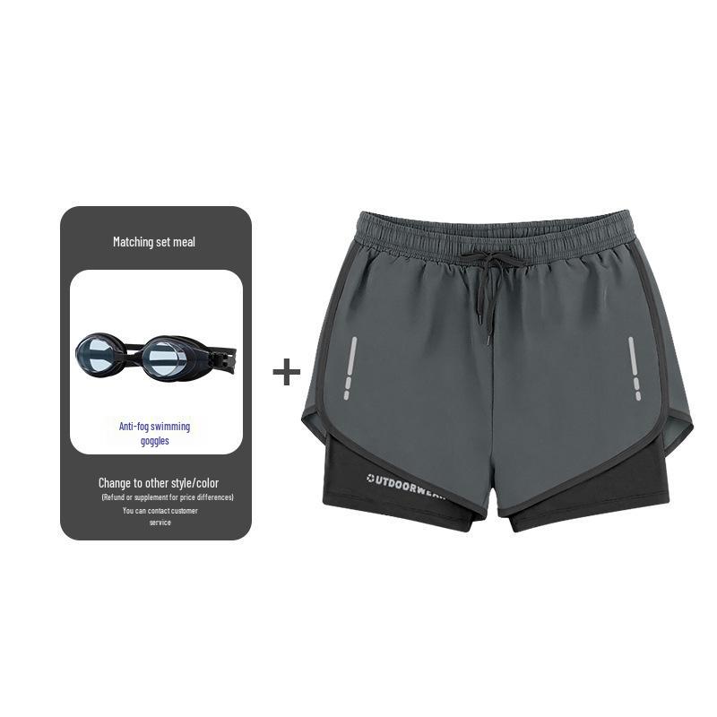 Men's Quick-Dry Swim Trunks: Running, Training, Beach, Double-Layer Anti-Embarrassment, Suitable for European and American Styles.