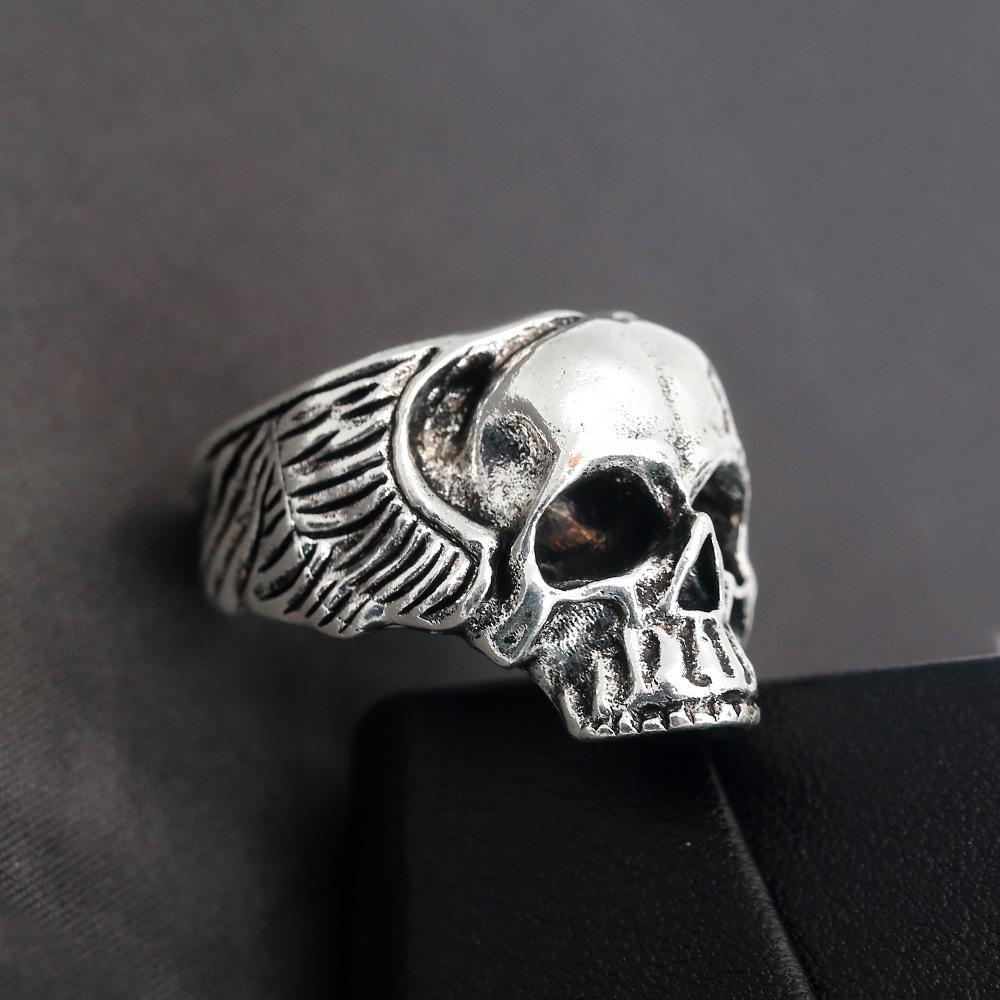 

Retro Wings Skull Ring For Men Silver Color Punk Gothic Rock Hiphop Open Ring Handmade Designer Biker Accessories Gift 9-15