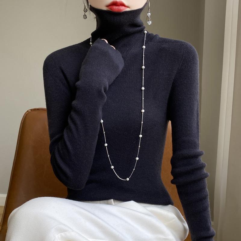 Pulover de damă de toamnă și iarnă Pulover cu guler stivuit pentru femei de culoare uni Parte de jos îngroșată Partea de sus de marime mare Tricotaj pentru damă interioare elastică