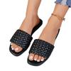 Módní dámské pantofle Letní móda Plážové mulky Ležérní vnitřní domácí pantofle Prodej Sexy pletené Čtvercová špička Ploché sandály Nazouvací Dámské