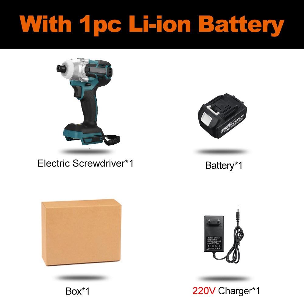 

388vf 800N.M Бесщеточная аккумуляторная электрическая ударная отвертка 1/4 дюйма, отвертка, гаечный ключ, электроинструменты с 2 батареями 1*Battery