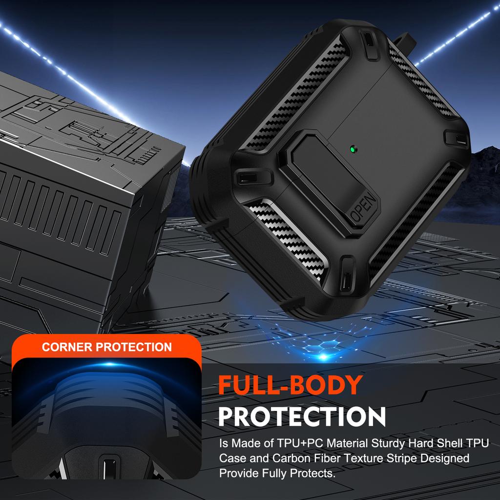 Security Lock Case For AirPods Pro 3 Pro 2 1 airpods 4 Cover TPU PC Protective Cases Fundas Earphone Accessories With Hook