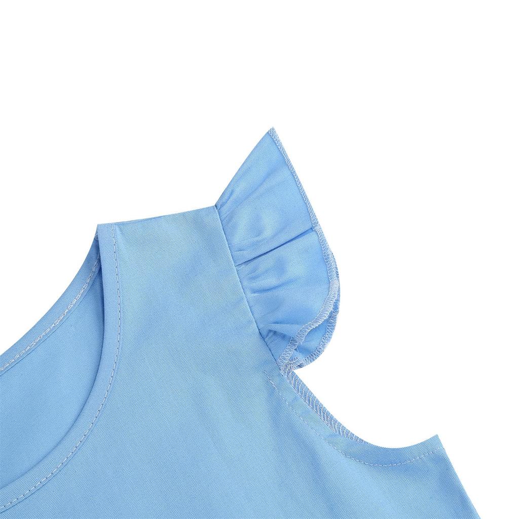 Sommer Kinder Taille Spleißen Mesh Kurzarm Rundhals Vintage Mädchen Langen Rock Swing Kleid