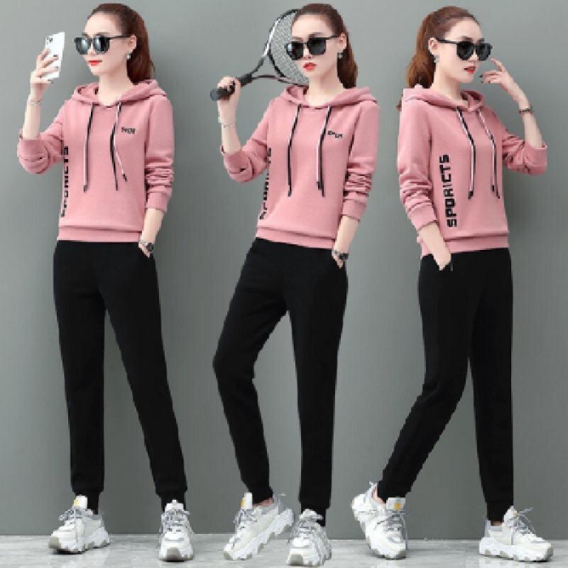 Casual Hooded Sweatshirt Sports Suit for Women Spring and Autumn Large Size Korean Style Fashion Loose Two-piece Set