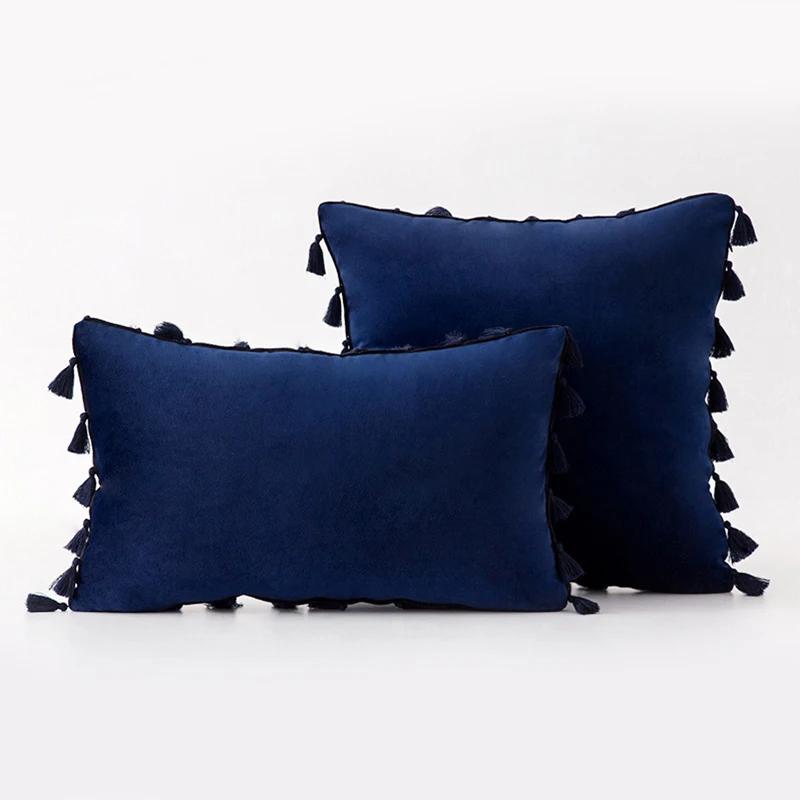 Medicci Home Velvet Soft Solid Decorative Throw Pillow Cover with Tassels Fringe Boho Accent Cushion Case for Couch Sofa Bed