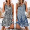 O-Neck Sleeveless Front Hollow Summer Dress A-Line Loose Hem Bohemia Retro Printing Women Mini Dress