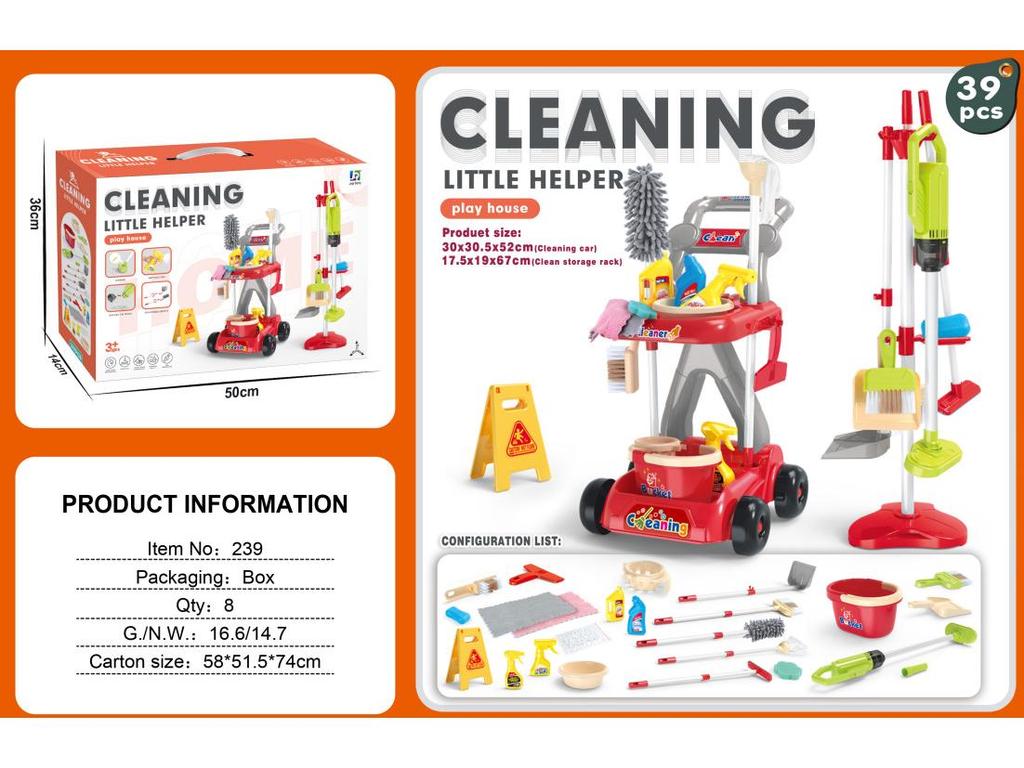 Kids' Cleaning Trolley Set: Pretend Play Vacuum, Broom, Mop & Hygiene Tools