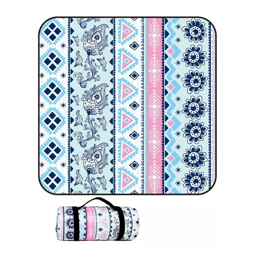 Vintage Print Picnic Blanket Waterproof Outdoor Camping Mat Carry Strap Foldable Travel Rug for Beach Park