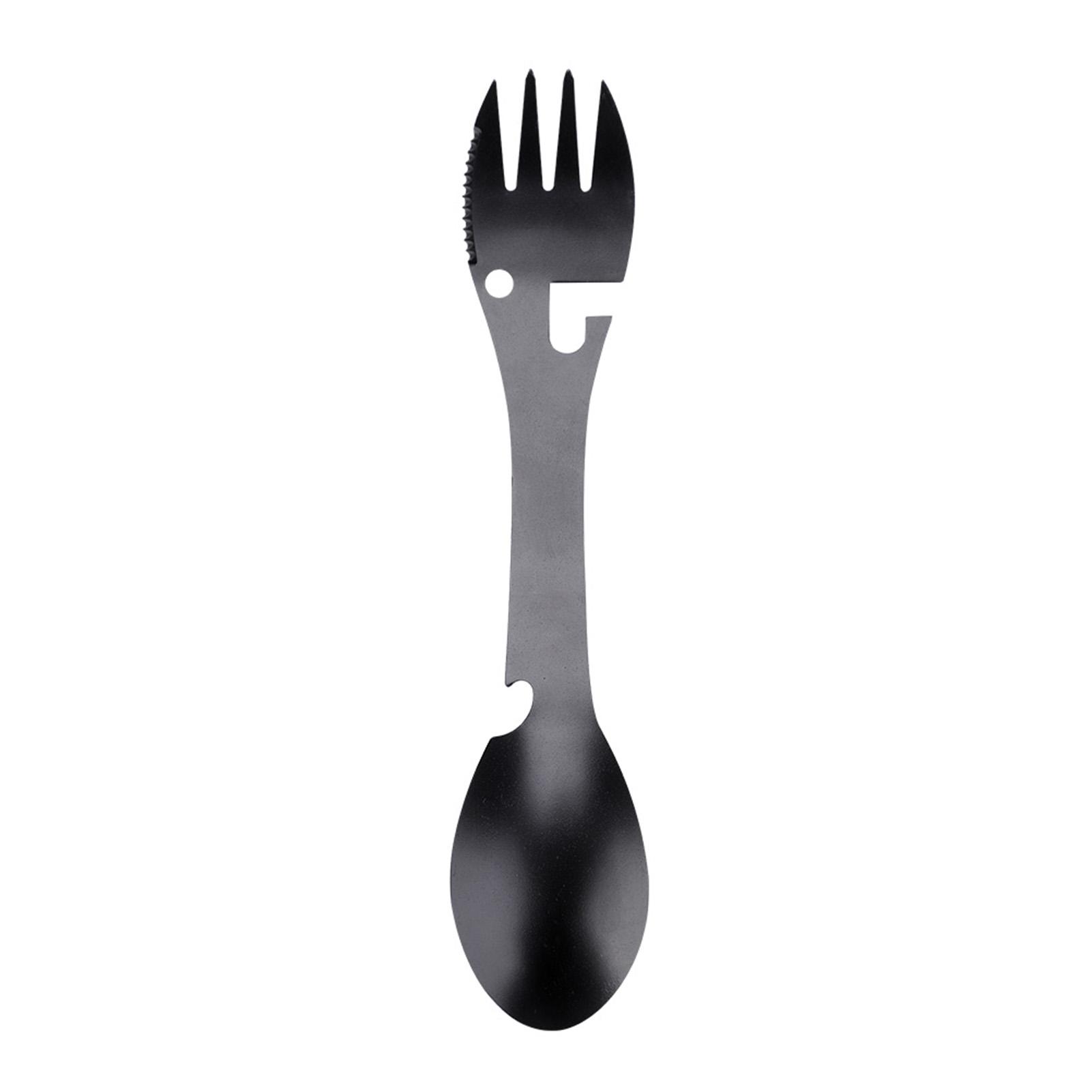 

5 in 1 Portable Multifunction Spoon Fork Bottle Can Opener Cutter For Camping Picnic Knife For Children Camping C Made of Stainles