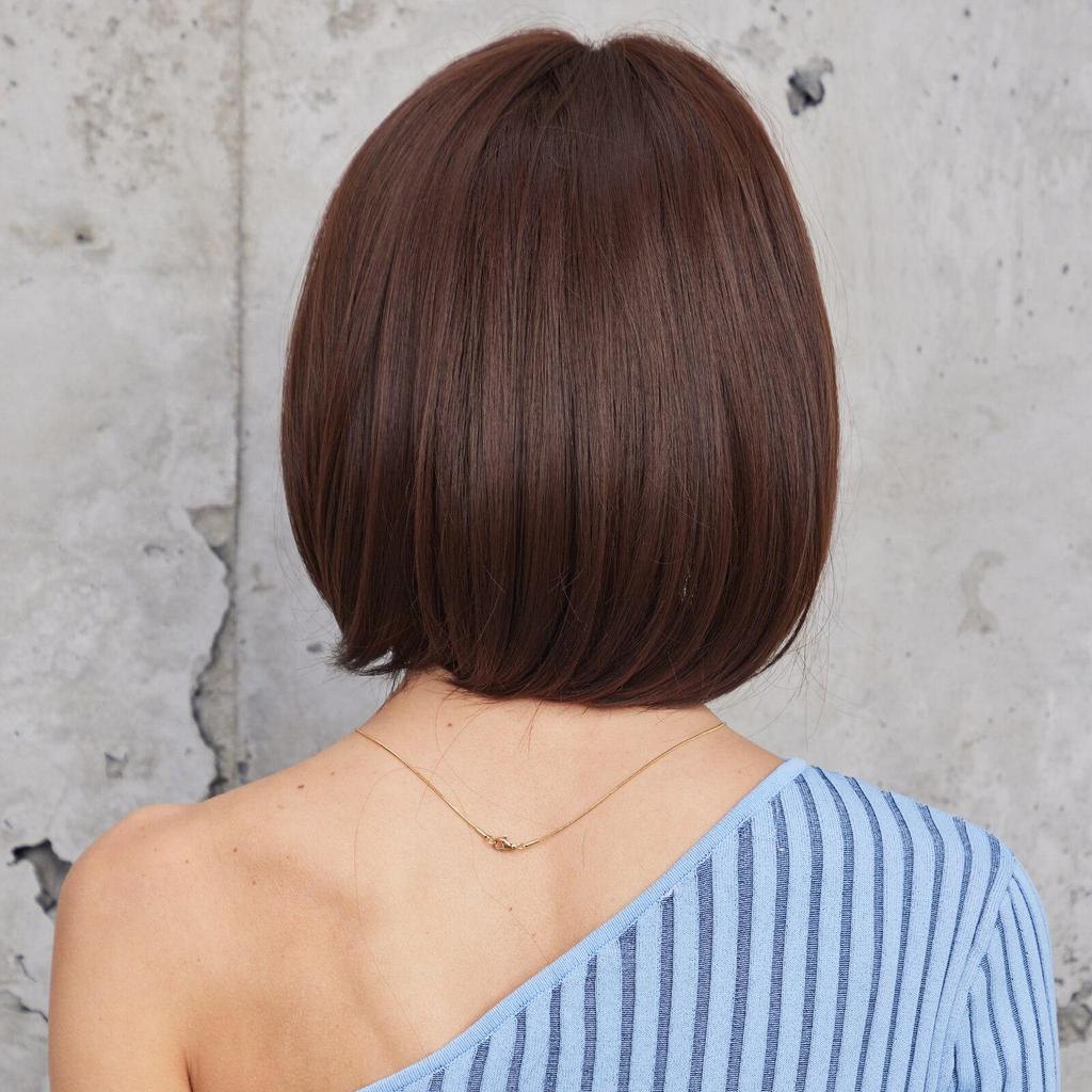 HAIRCUBE Short Straight Bob Wigs Brown Synthetic Hair Wigs With Bangs for Women Daily Lolita Natural Wigs Heat Resistant